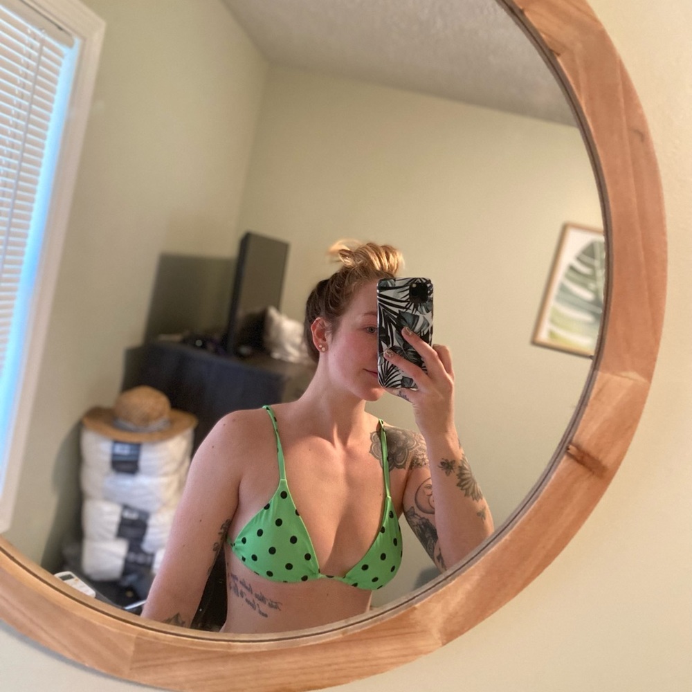 Green polka dot bikini top